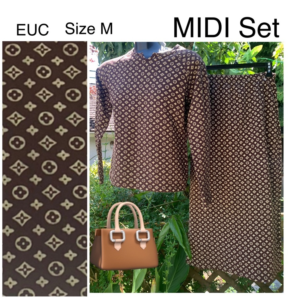 LOGO VL ⭐️ Bronze Brown 🌟 EUC - 2 piece Knit MIDI skirt &  top ⭐️ CLEAN - Picture 2 of 14
